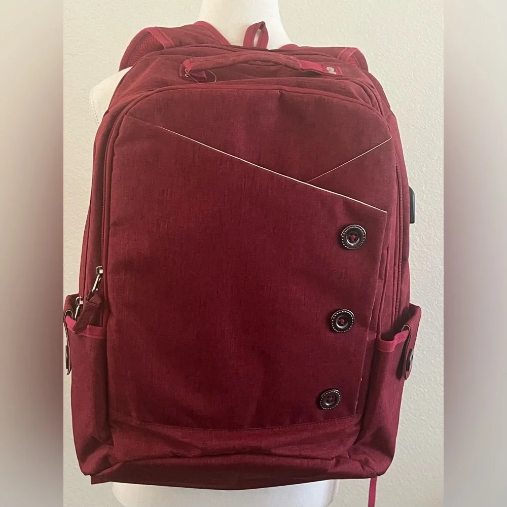 Casual Unisex Burgundy Laptop Backpack- Versatile Everyday Bag